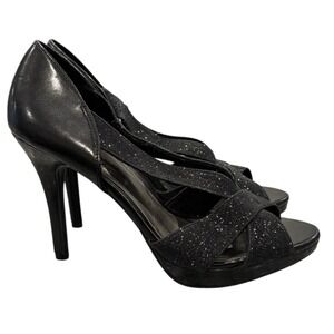 Fioni Night Black Glitter Strappy High Heel Sandals Women's Size 8.5